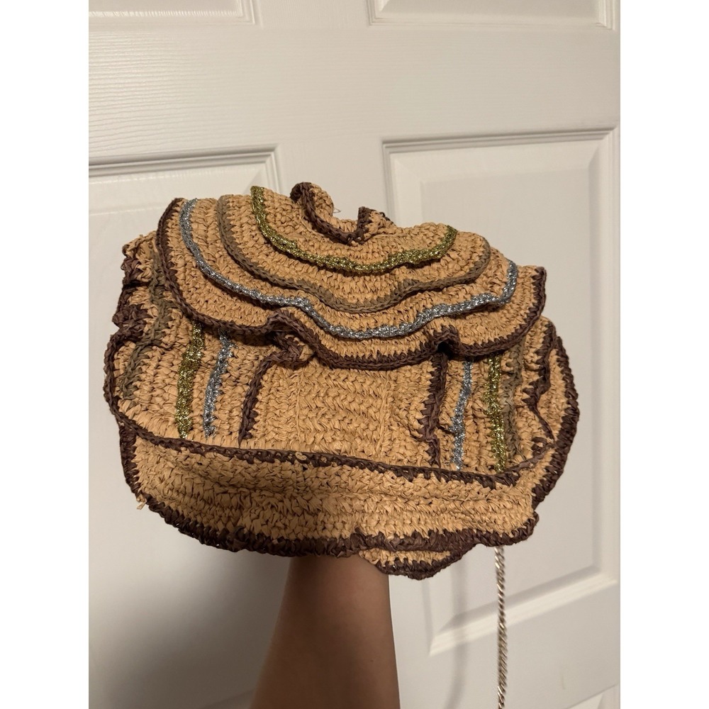 Maeve Anthropologie Raffia‎ Ruffle Clutch Crossbody Purse Resort Beach Vacation